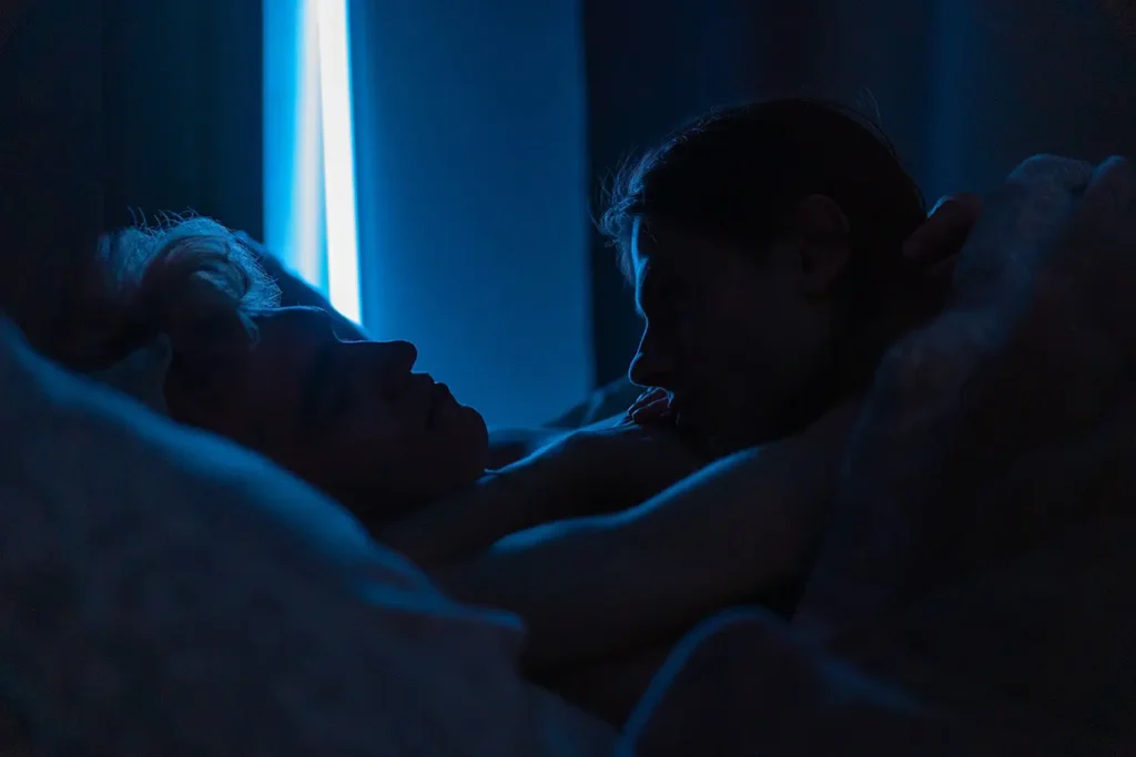 a couple laying in bed